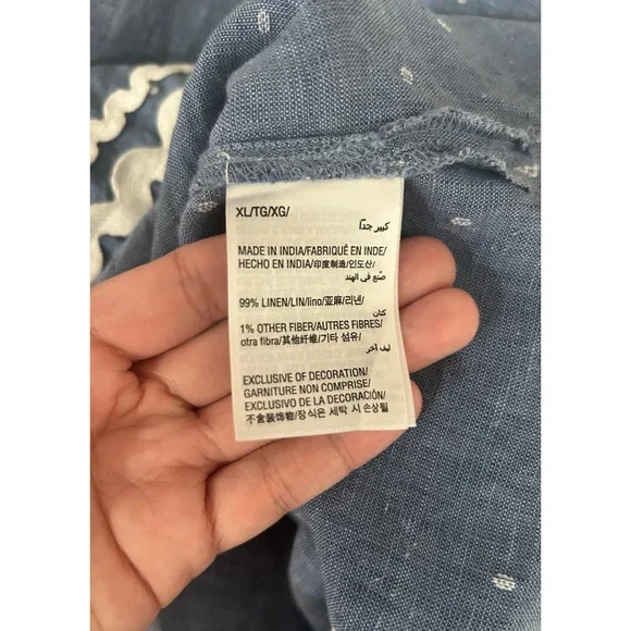 Charter Club Women’s Ric-Rac-Trim Linen Tunic Top Blue White Sleeveless Size XL - Picture 6 of 7